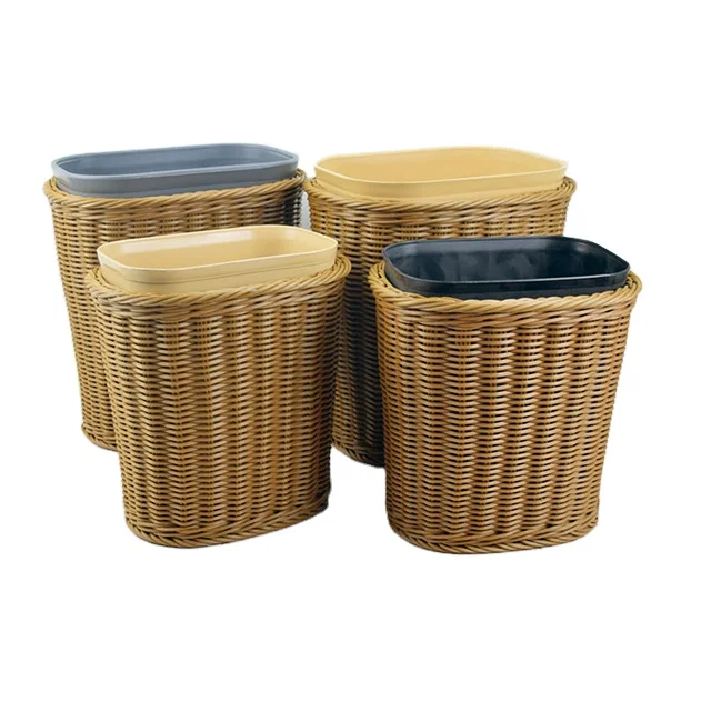 

Hotel room square trash bin paper basket uncovered garden rattan trash bin, Pale blue,yellow apricot,black