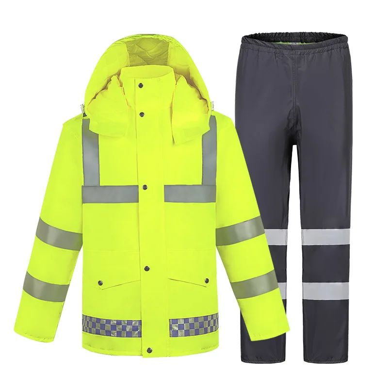 

Low Priced Motorcycle Men's Raincoat best seller 2021 custom oem odm Adult Split Reflective Rain coat hoodie jacket pant set, Fluorescent or customized