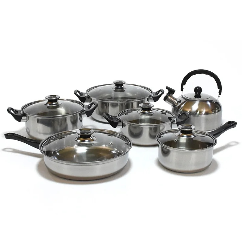 

Durable stainless steel 6 pieces kitchen kettle soup stock pot frying pan set non stick cookware set, Silver