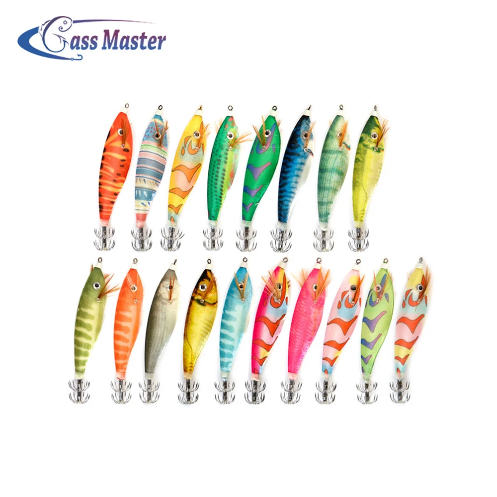 

Bassmaster Fishing Lure Squid Hook jig lure 9cm 16g Luminous Wobblers Jigging Wood Shrimp Hard Baits jigs