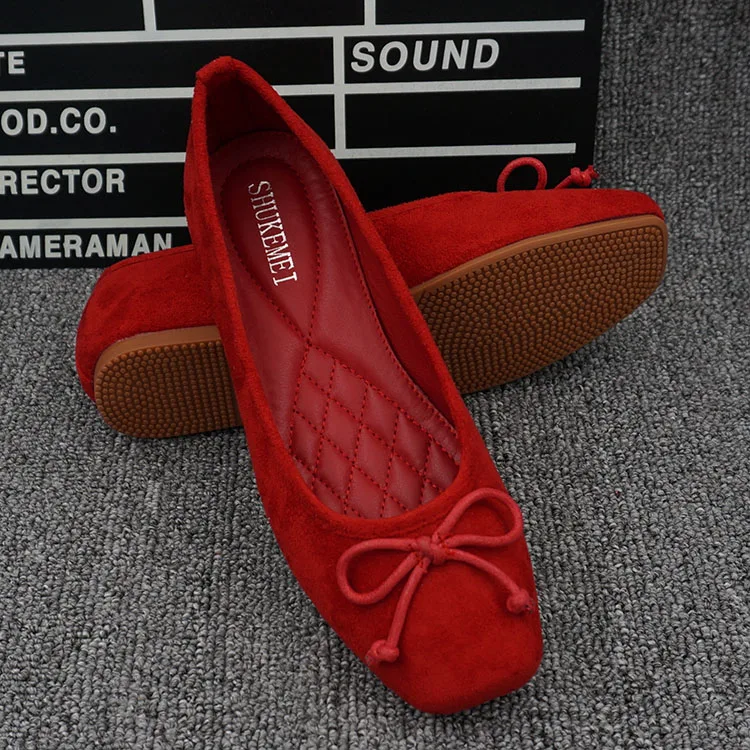 

Women Flats Slip On Flat Shoes Round Toe Shallow Butterfly-knot Ballerina Slip On Loafers Faux Suede Lady Ballet, As picture