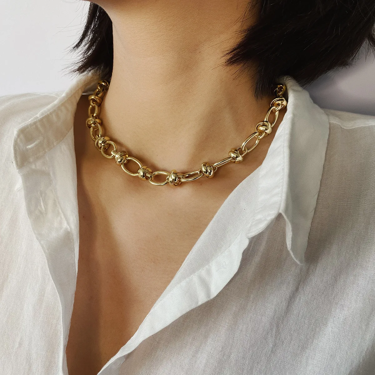 

Statement Gold Plated Charm Choker Necklace Punk Chunky Chain Choker Necklace For Women