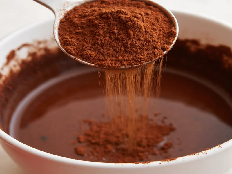 Cocoa powder sifting into brownie batter