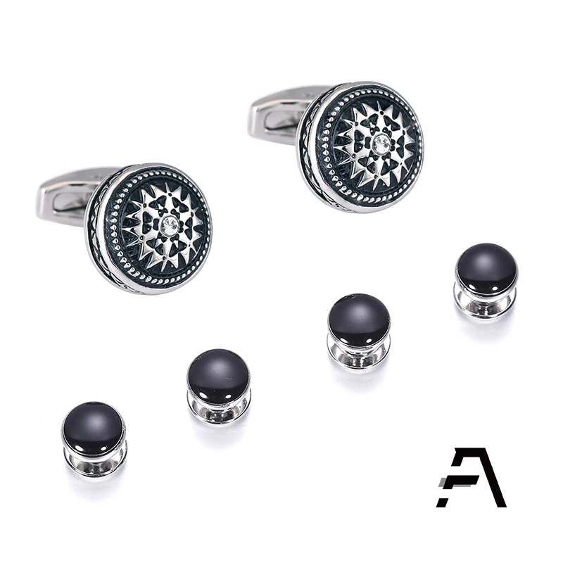 Black shell Cufflinks and Shirt Stud Set For Men