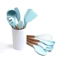 

Hot Selling Food Grade 11PCS Silicone Kitchen Utensils Sets Cooking Gadgets With Wooden Handle For Nonstick Cookware