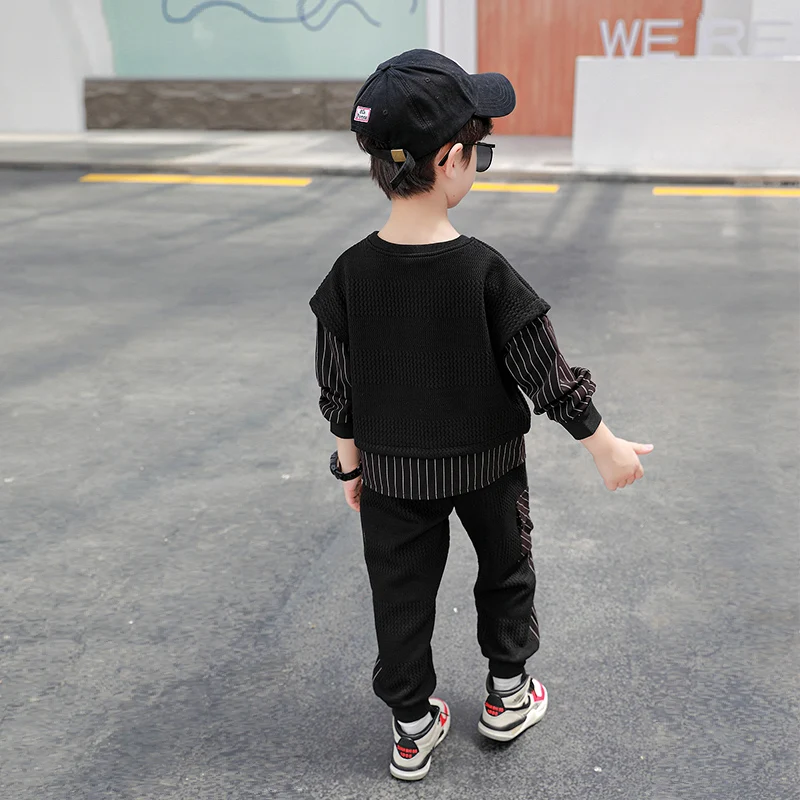 
DRZYF2008B01 Spring Autumn Kids Clothing Sets Fashion Design Casual Black Boy Sweatshirt and Pants Clothes Children 