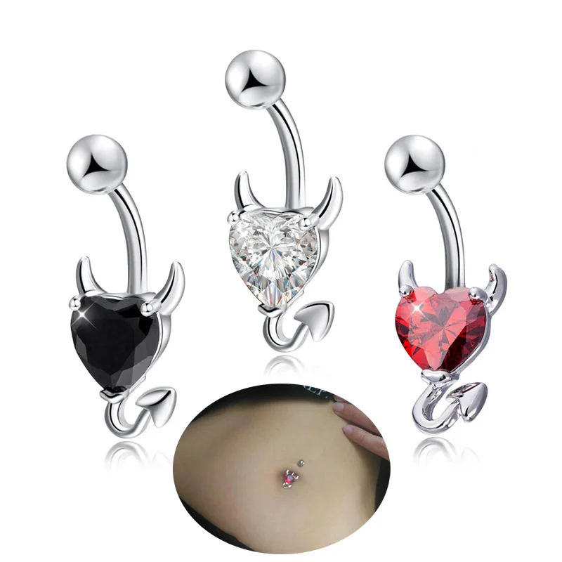 

Belly Bar Button Ring Body Piercing Zircon Heart Dangle Barbells Navel Body Piercing Belly Ring, Silver,gold,rose gold