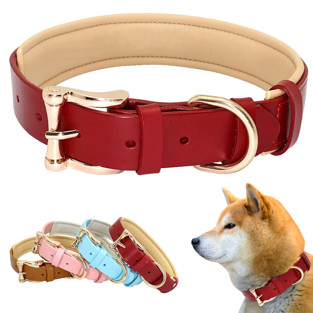 

Dog Collar Leather Collares Para Perro Big Dog Collars Solid Adjustable Padded Pet Puppy Collar for Small Medium Large Dog Blue, Red/brown/pink/blue