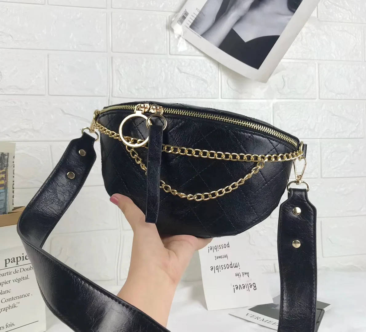 

2021 new fashion trend wild chain genuine chest bag belt leather crossbody customizable lady mini designerand bag handbags