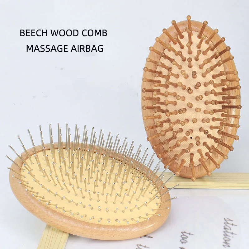 

Oval Wood Curly Hair Brush with stainless steel and bamboo Bristles Detangling and Styling for Womens Hair