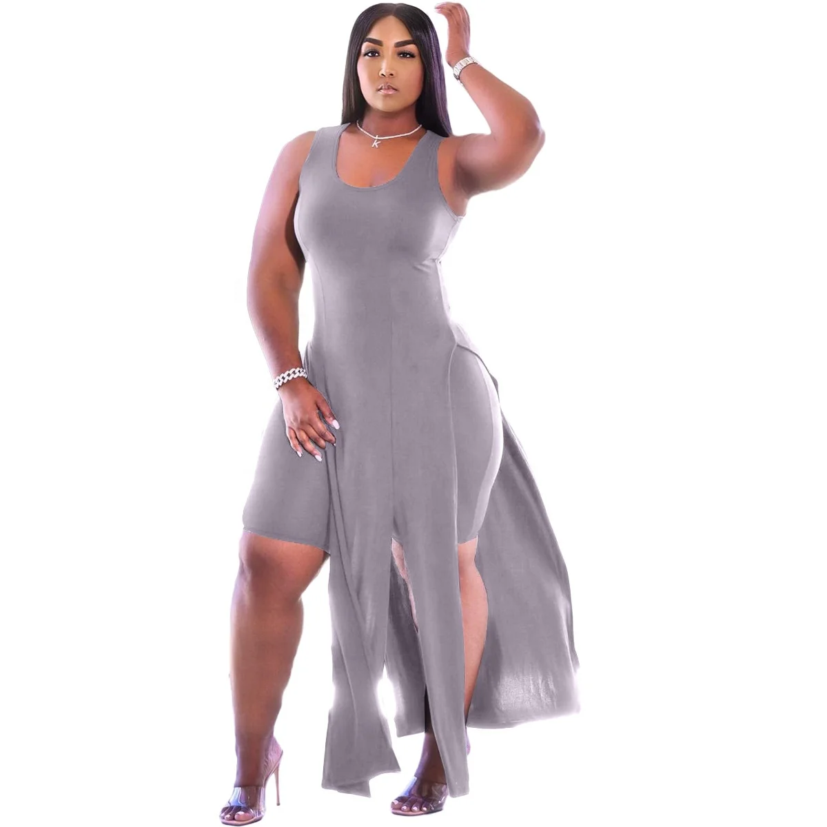 

MT27-8259 2021 hot woman slit tank dress and short set sexy two piece set women clothing dresses women clothing sets