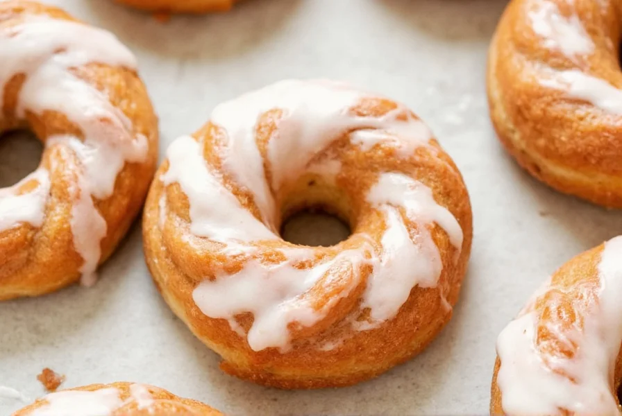 Comparison of perfectly golden cinnamon twist donuts versus overcooked or undercooked versions showing ideal color and texture