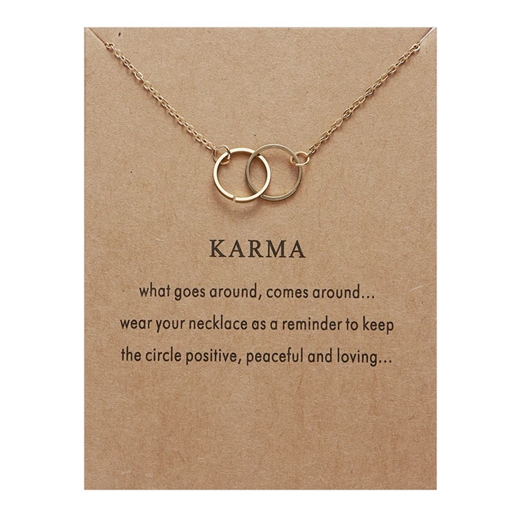 

Fashion Boutique Make A Wish Card Gold Silver Plated Double Round Circle Good Karma Rings Pendant Necklace Jewelry For Women, Color plated as shown