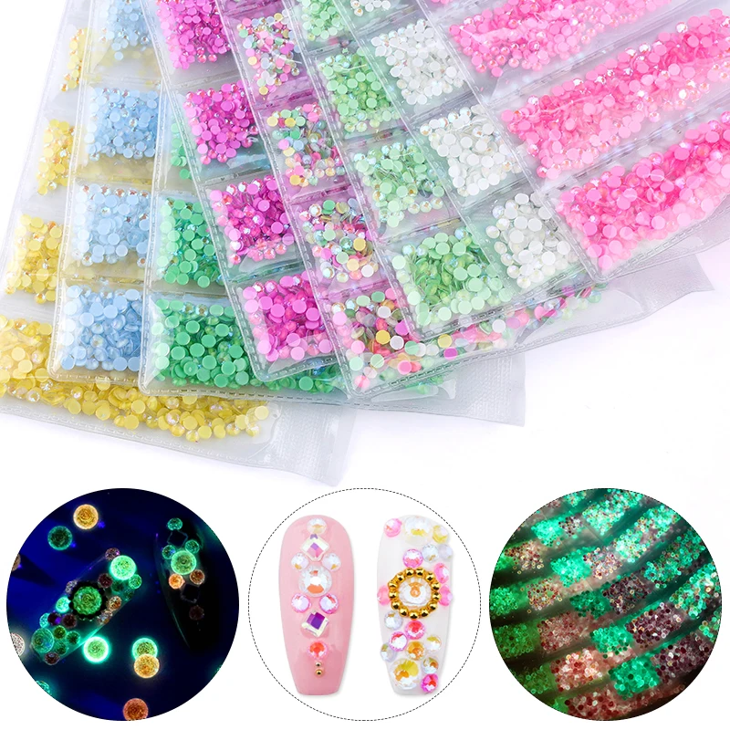 

wholesale New Products 2020 Glitters Special Color Round Shape Glow in the Dark Rhinestone for Nail Art