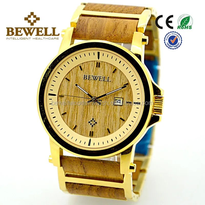 

Latest stainless steel golden watch wood, quartz watches bezel japan movt