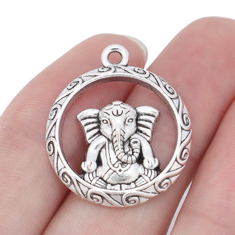 

Ganesha Elephant God of Beginnings Round Antique Silver Charms Pendants Beads for Jewelry Making