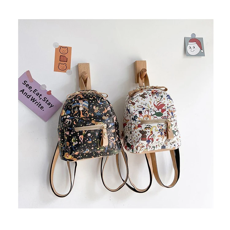 

Fashion Printed Mini Backpack High Quality PU Leather Crossbody Bags Cartoon Printing Schoolbags Multicolor Back Pack Satchel