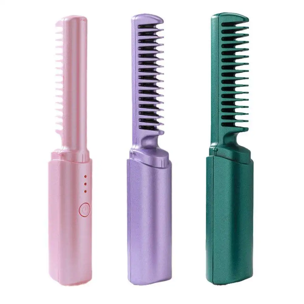 

2023 Mini USB Portable Wireless Hot Comb Hot Air Brush Heating Straightening Brush hair straightener comb