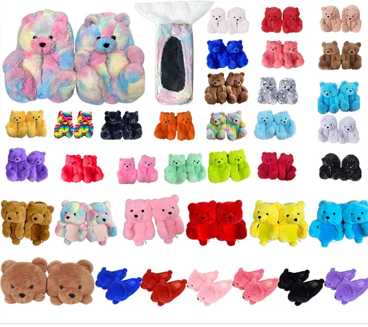 

2022 plush slipper animals cheap custom bedroom animal teddy bear slipper panda slipper, Mix color is available