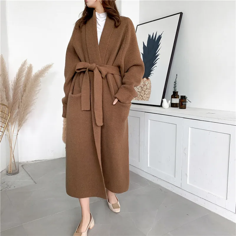 

Long Cardigan Women Autumn and Winter Knit Jacket New Thicken Wool Knitted Cardigan Sweater Coat Warm Robe Outwear