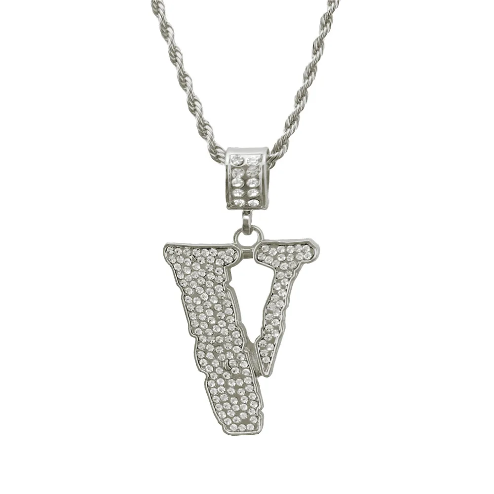 

PUSHI Top quality necklace hip hop gold pendant jewelry Wholesale Stainless Steel letter chain link Men Jewelry Necklace