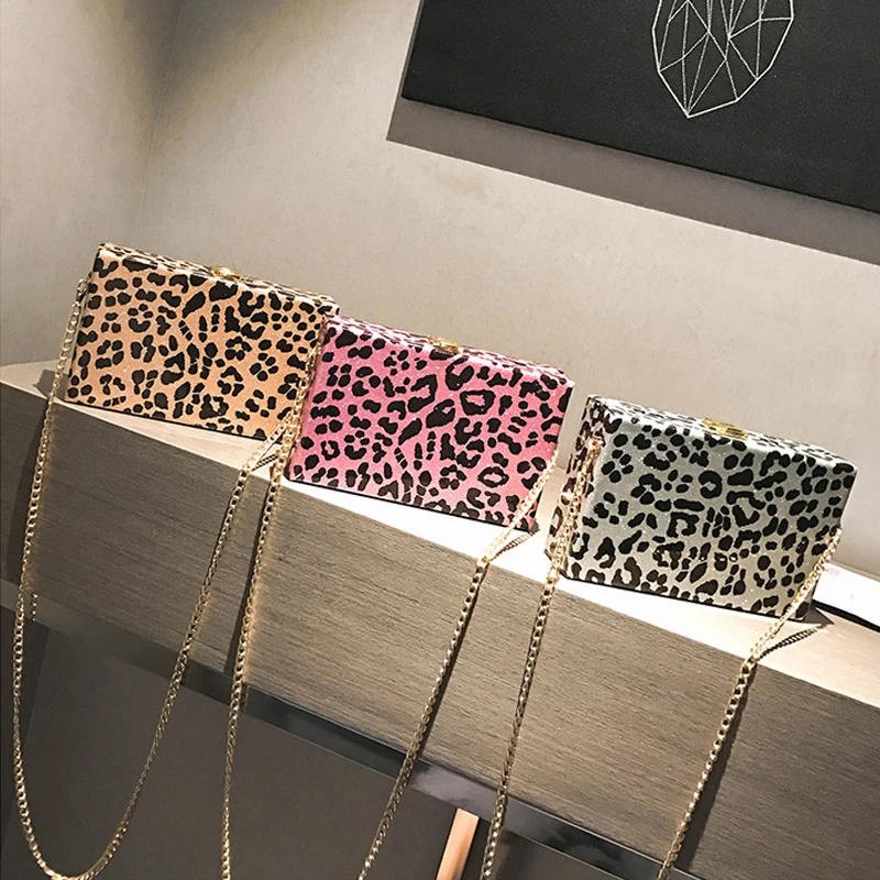

2020 Ladies Fashion Crossbody Shoulder Handbags Leopard Chain Leather Box Bags Mini Purses and Handbags for Women, 3colors