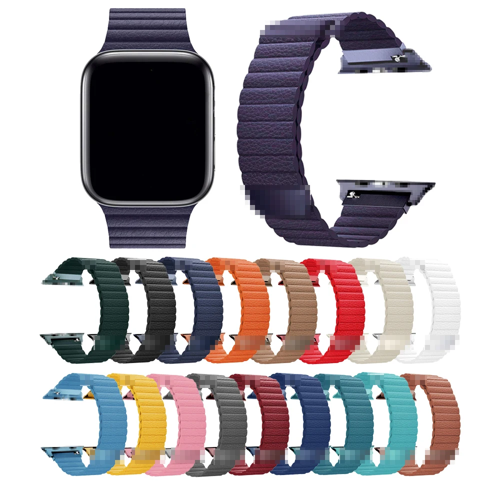 

For Apple Watch Band 38mm 40mm 42mm 44mm Series Strong Magnetic Leather Loop Watch Band Strap for Apple Watch