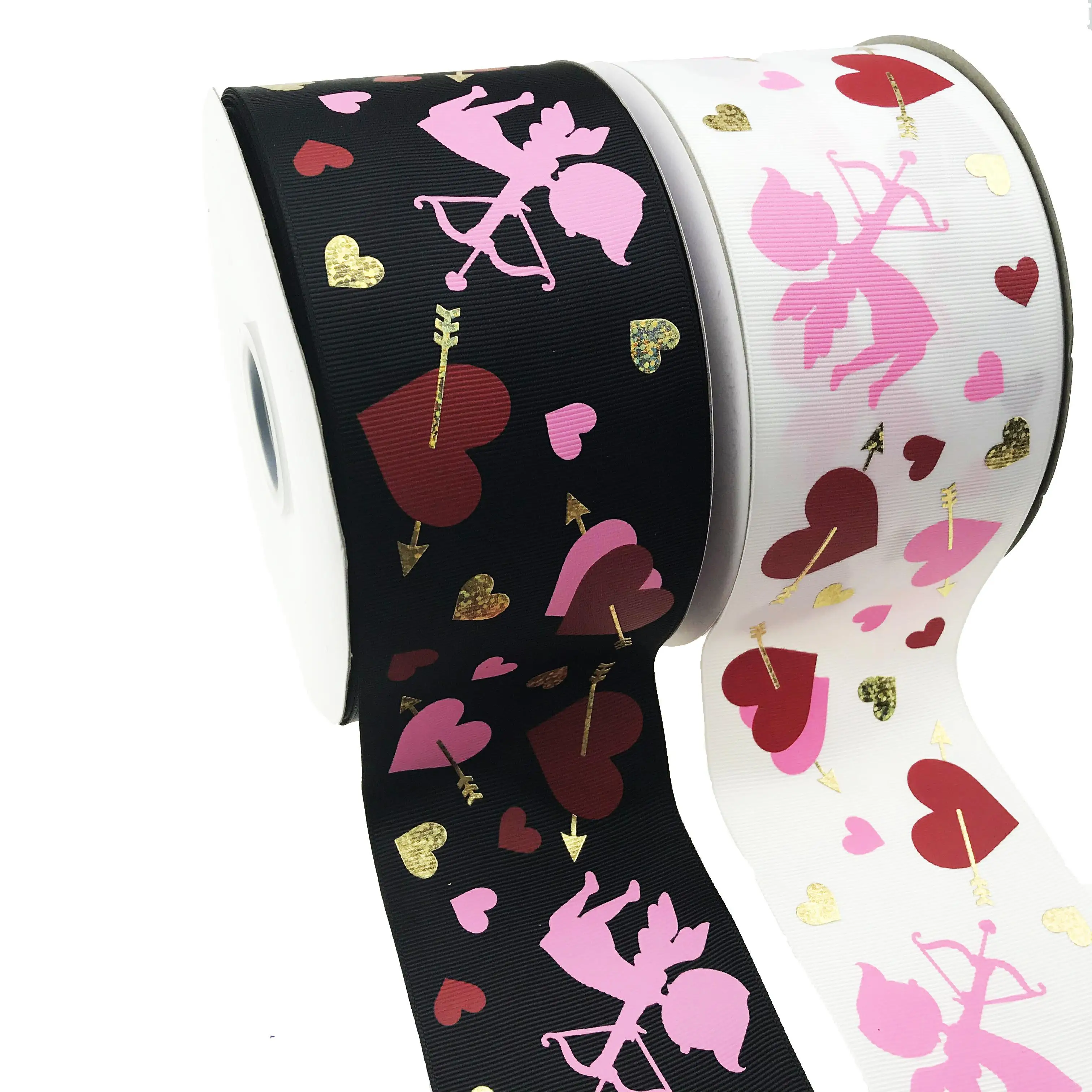 

3 inch heart grosgrain hologram gold printed ribbon for hair accessories, Customized color