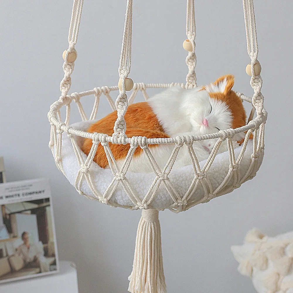 

Bohemia Hand Woven Cat Swing Tapestry Bed Macrame Rope Pet Cat Hammock for Cat Perch Wall Hanging Basket Sleeping Mat Home Decor