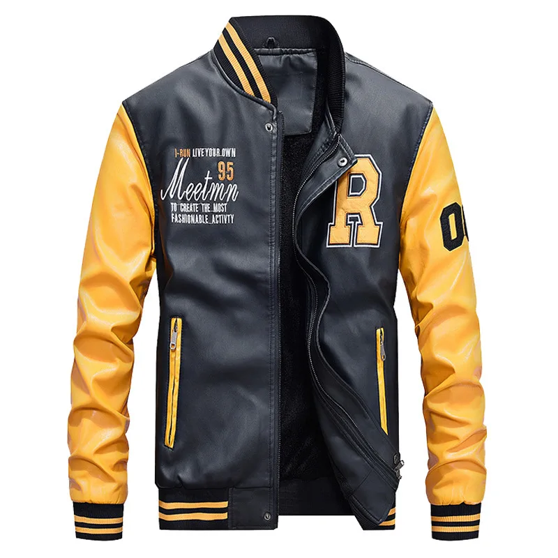 

Men's Embroidery Baseball PU Jackets Coats Slim Fit Pilot Leather Jackets, Customized color