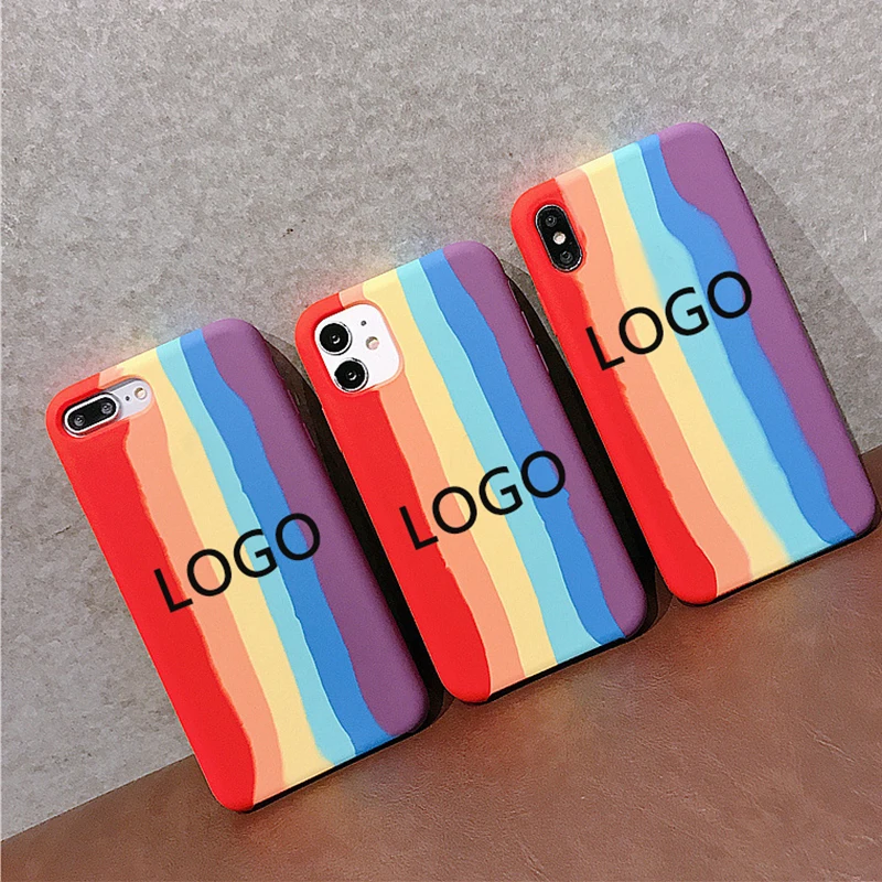 

Rainbow Design With OEM Logo Soft Liquid silicone Mobile phone case For apple 12 Pro max 11 Xr XS 7 8 6s 6 plus Cover