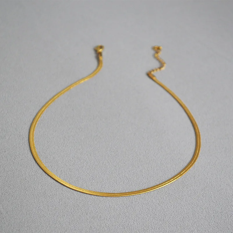 

European and American fashion style flat snake bone chain metallic18k gold plated necklace gold filled snake chain