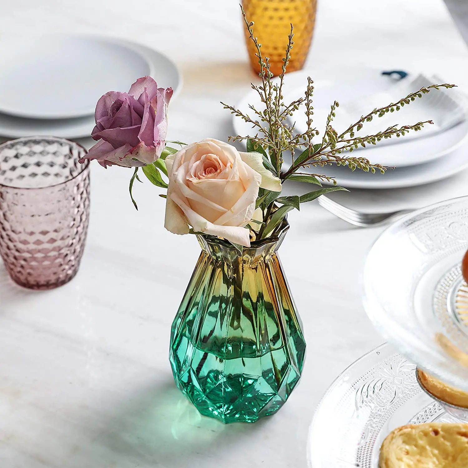 Vaso In Vetro Colorato 25cm - Design Conico Per Fiori Freschi E Decorazioni | Senza Piombo, Multiuso - Foto 5