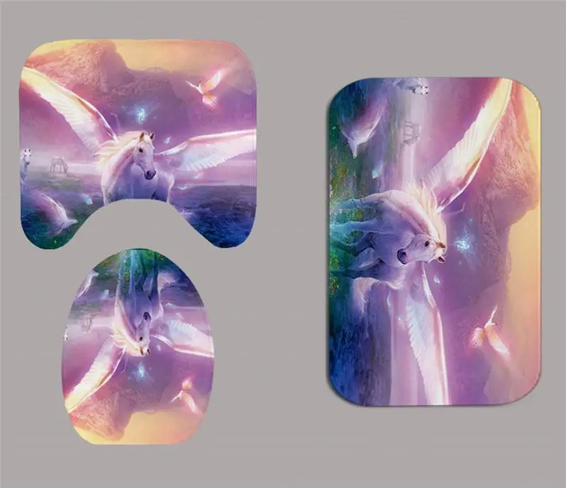 

Dream Flying Horse Design Toilet Seat Cushion Retro Premium Pedestal Mat 3PCS Suit