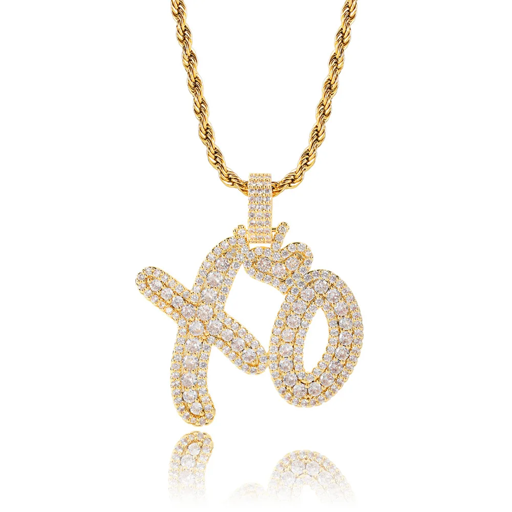 

18k Gold Punk Jewelry Paved CZ Lab Diamond XO Pendant Necklace, Silver /gold