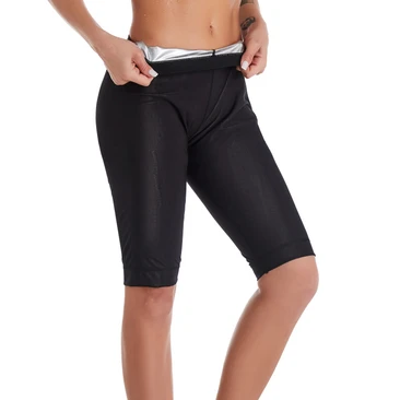 

Women Silver Coated Thermal Sauna Pants Fat Burning Stretchy Shaping Sweating Gym Leggings Pants, Black