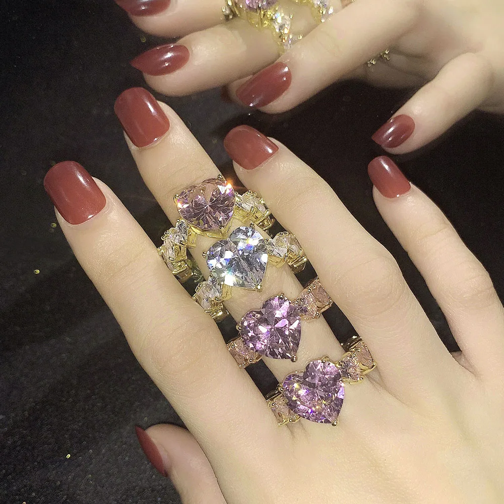 

Foxi in stock iced out jewelry fashion women jewelry big heart cz crystal diamond ring