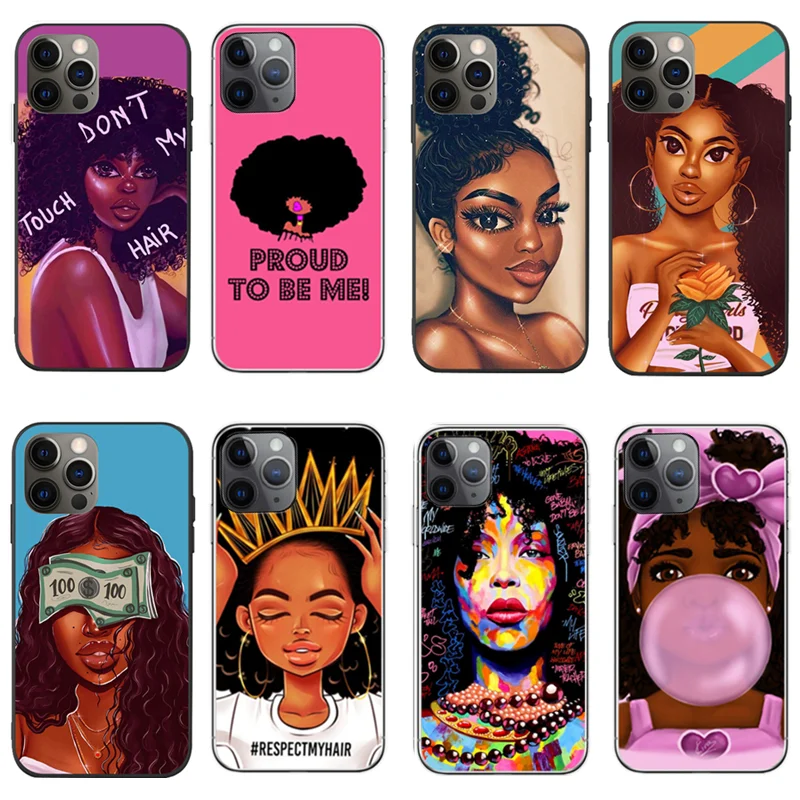 

Black girl phone case Melanin Poppin Black Girl queen for iPhone 12/12pro/12 Max case SE2020 7 8 8S plus X XR XS max TPU cases