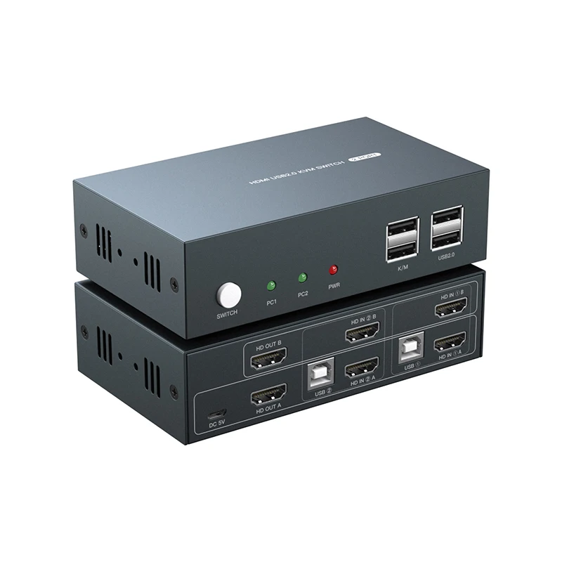 

Hot Saling 2 Port USB Switcher 4K Dual Monitor EDID Hot Key Buttons Control Extender HDM I KVM Switch