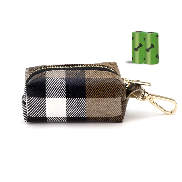 

Drop Shipping Factory Custom Leather Plaid Dog Poop Bag Dispenser Holder in Amazon, Picture shows