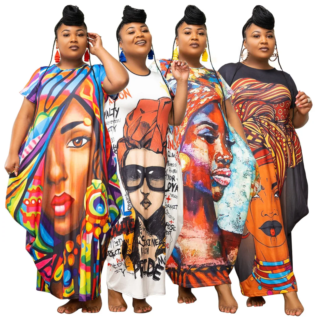

N2708 - plus size fashion causal printed short sleeve women dress