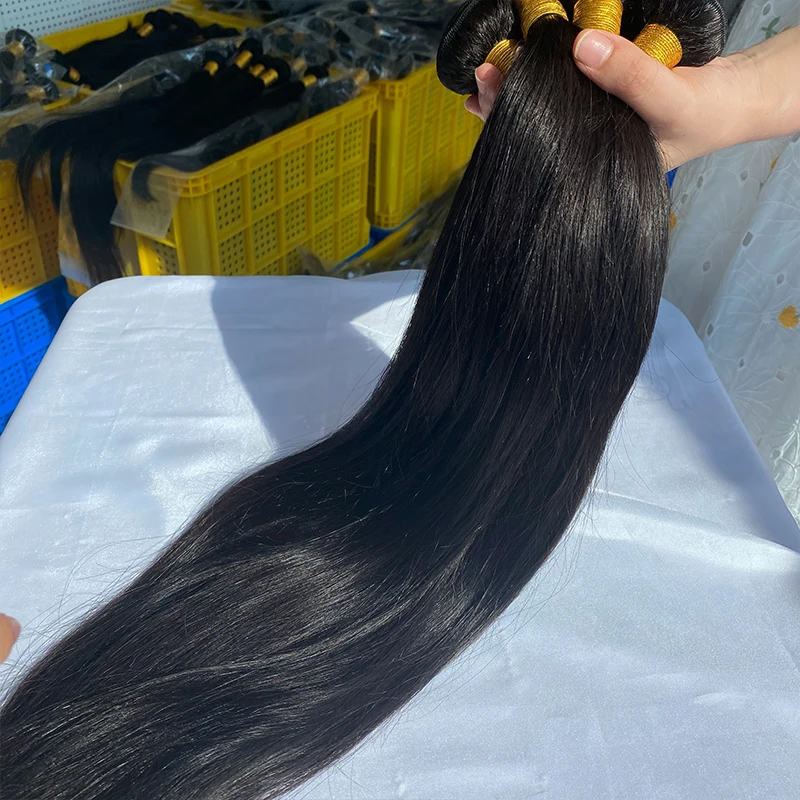 

Wholesale 40inch Long Straight Raw Indian Human Hair Wig 12a Grade Double Drawn Bundles with Lace Closure
