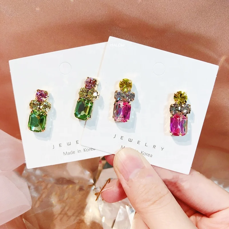 

Korean New Colorful Square Crystal Stud Earrings For Women Girls Cute Boucle D'oreille Pendientes Jewelry Accessories