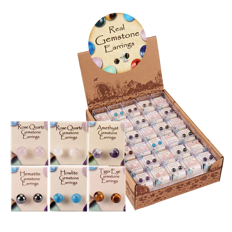 

Wholesale Luxury Unique Mix Assort Natural Agate Quartz Stone Gemstone Bead Stud Healing Crystal Earring Jewelry Set for Women