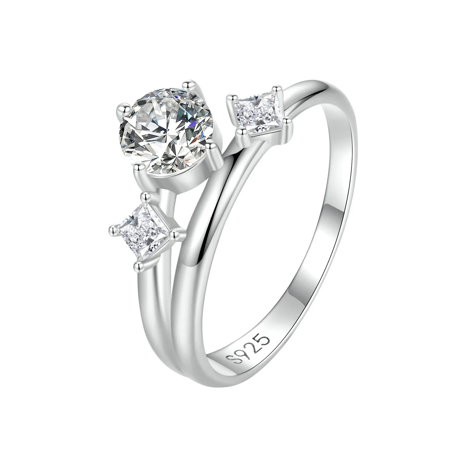 925 Sterling Silver Sparkling Double Layer Ring Fashion Jewelry Dazzling Cubic Zirconia Platinum Plating Rings