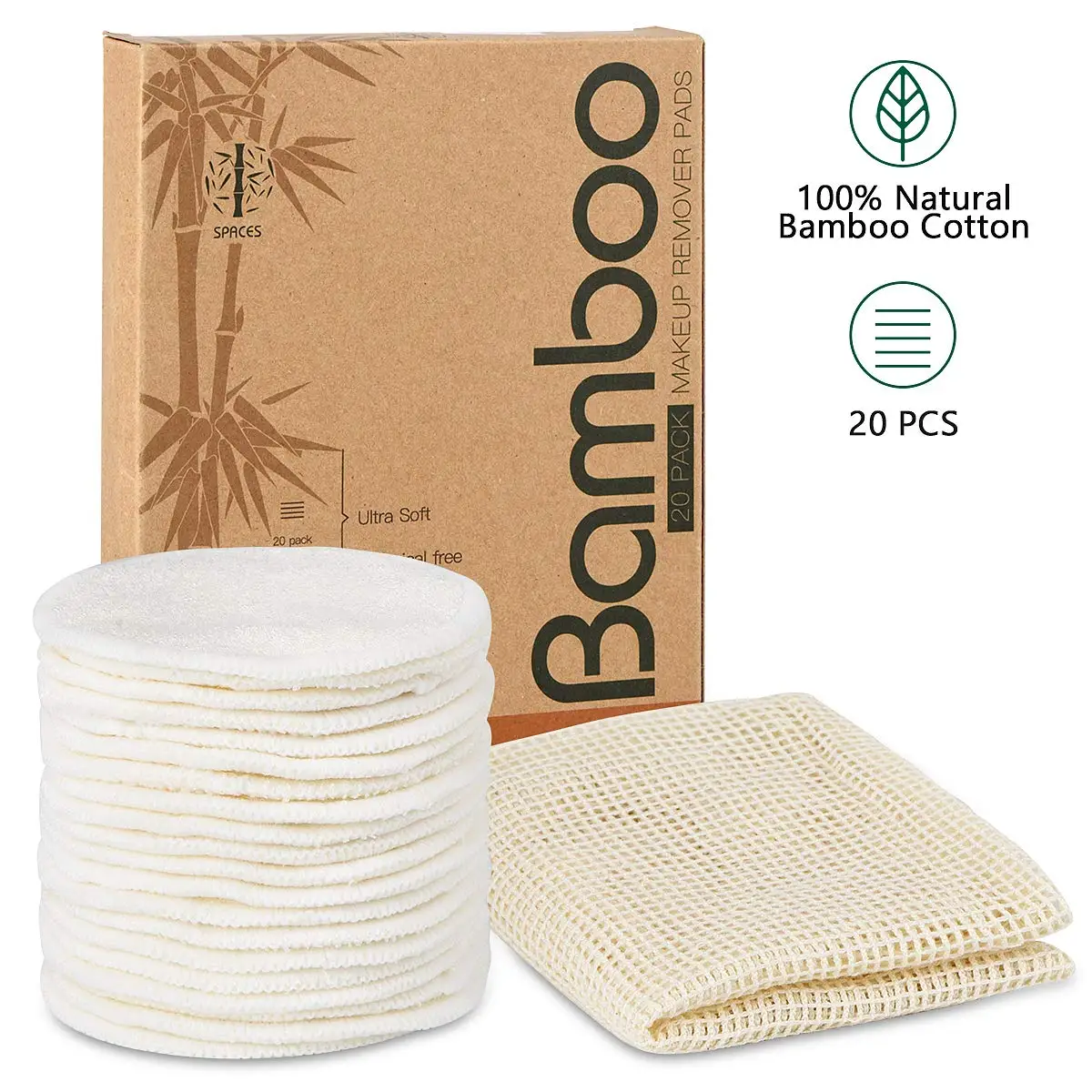 

Amazon Hot Sell Bamboo Cotton Face Reusable Make Up Remover Pads Washable Makeup Remover Cotton Pads with Sponge, White or custom