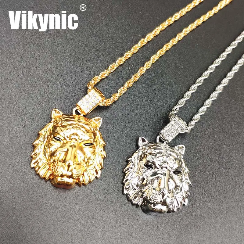 

Hip hop Tiger Pendant Cuban Link Chain Necklace Stainless Steel Twist Chain Tiger Pendants