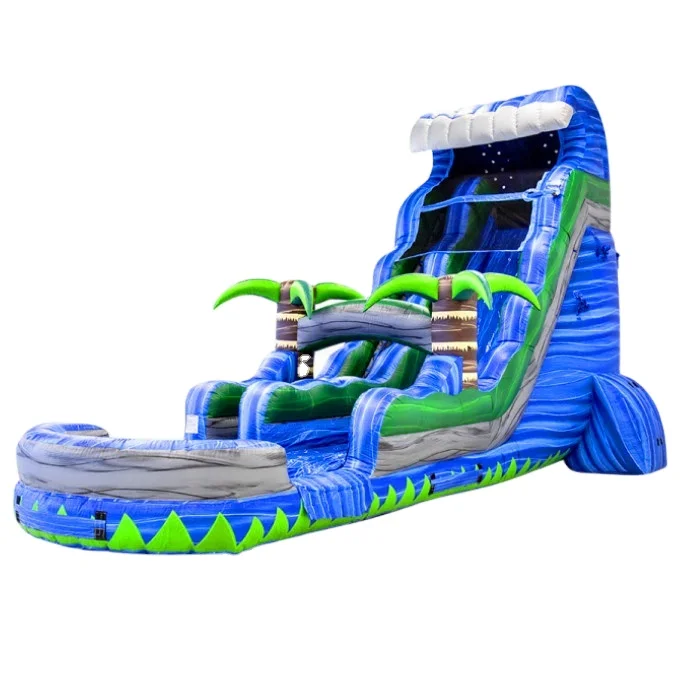 

I Commercial backyard palm tree jumping bouncer marble tropical waterslide combo bounce house inflatable water slide with pool