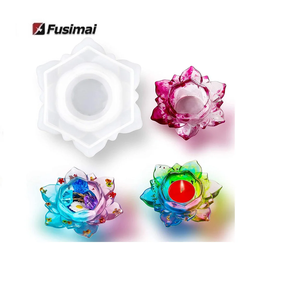 

Fusimai Tealight Candles Holder Lotus Flower Moulds Silicone Epoxy Diy Jewelry Box Resin Candle Holder Molds