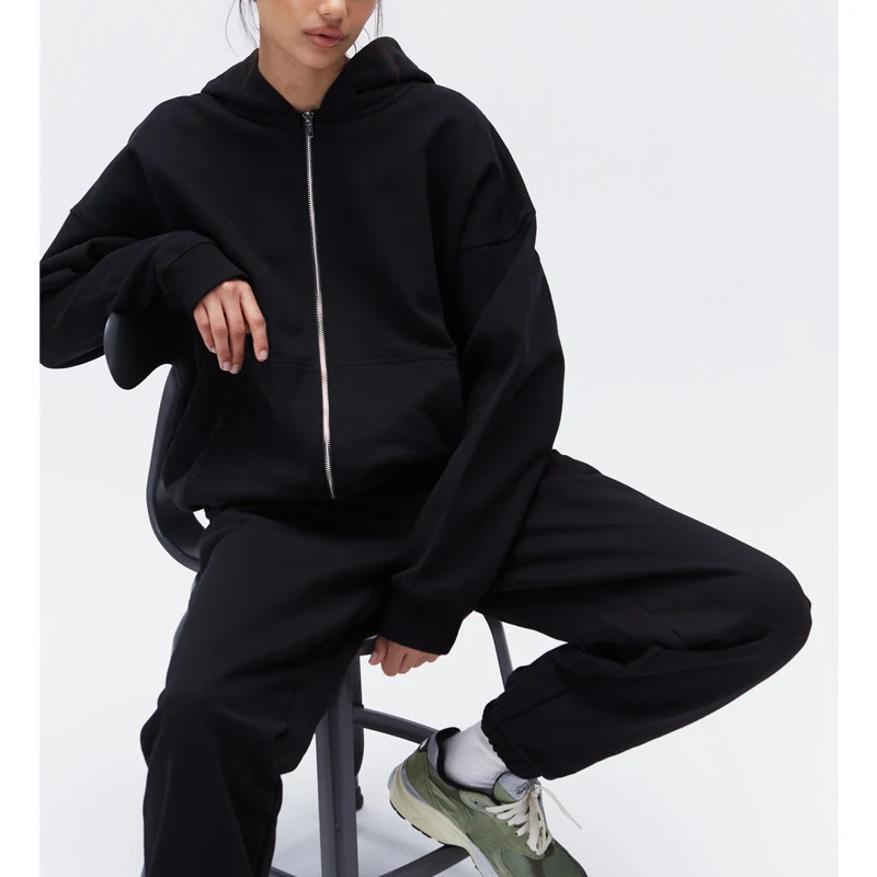 Fall winter clothing for women 2023 sports 2 piece zip up hoodie and jogger set custom women's tracksuit sweatsuit set